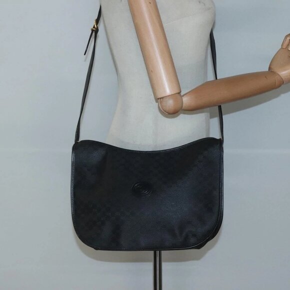 GUCCI Micro GG Supreme Shoulder Bag PVC Black Gold Auth MX332 - Picture 3 of 16